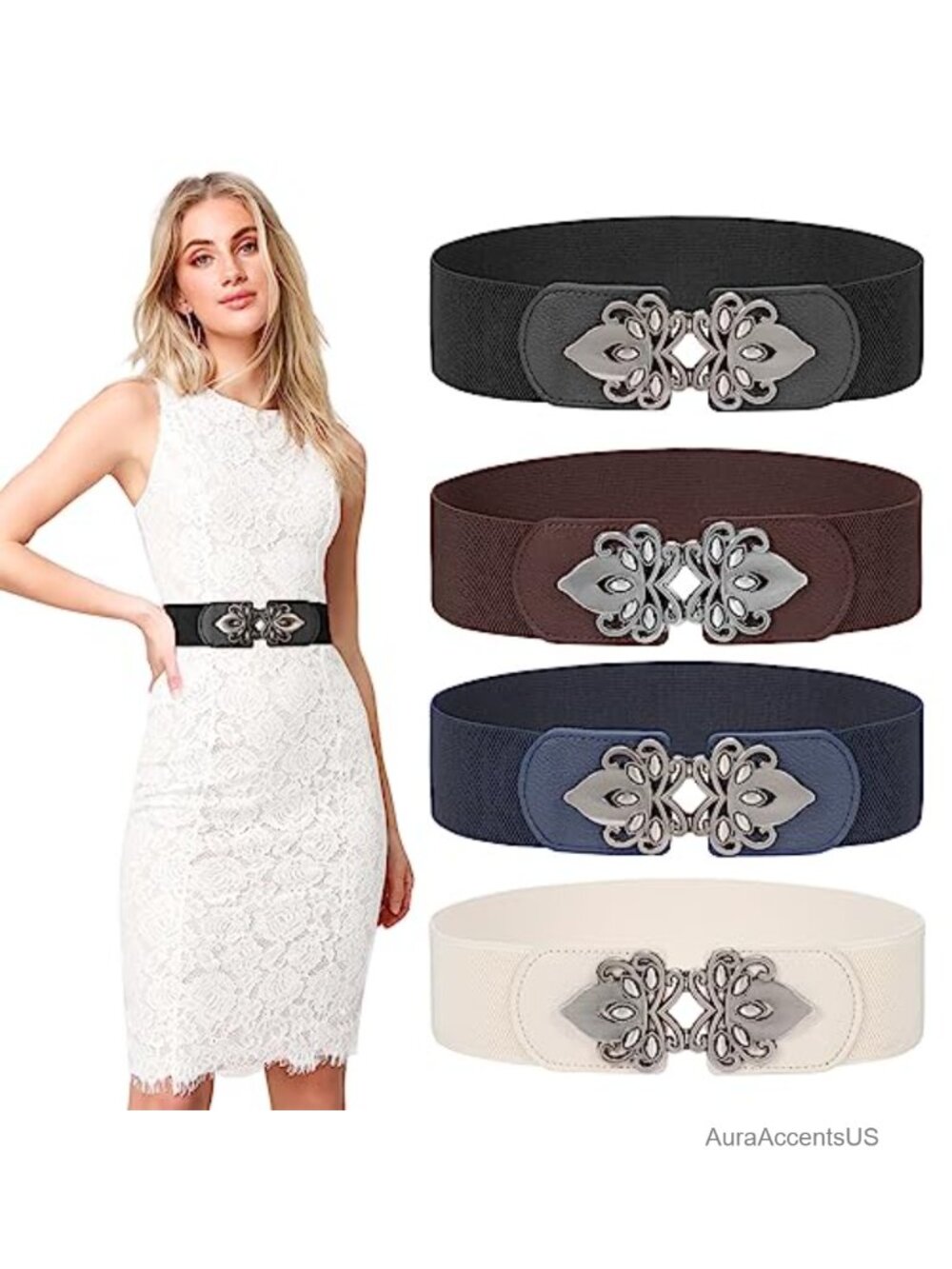 4 Pack Wide Elastic Waist Belt for Dress Plus Size Vintage Stretch Belt 2.36"